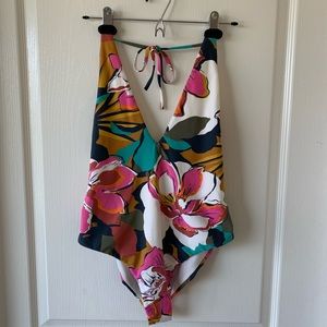 Billabong Halter Top One Piece - Plunging Neckline - Open Back - Size Large